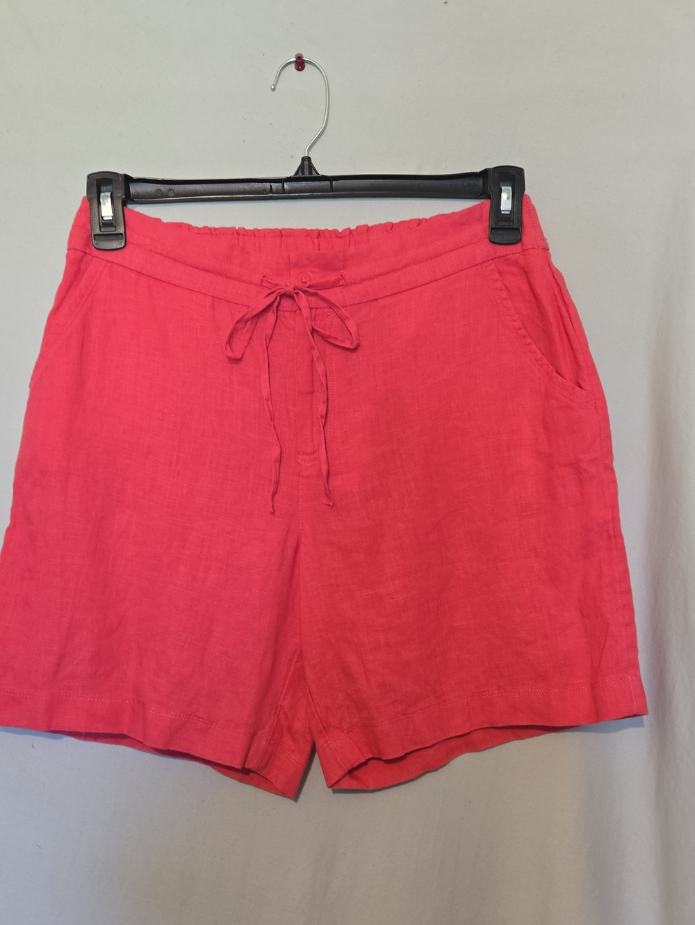 Drawstring Coral linen elastic waistline shorts, New